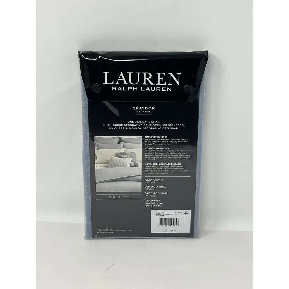 Ralph Lauren Graydon Melange STANDARD Pillow Sham CHAMBRAY Light Blue Denim (1)